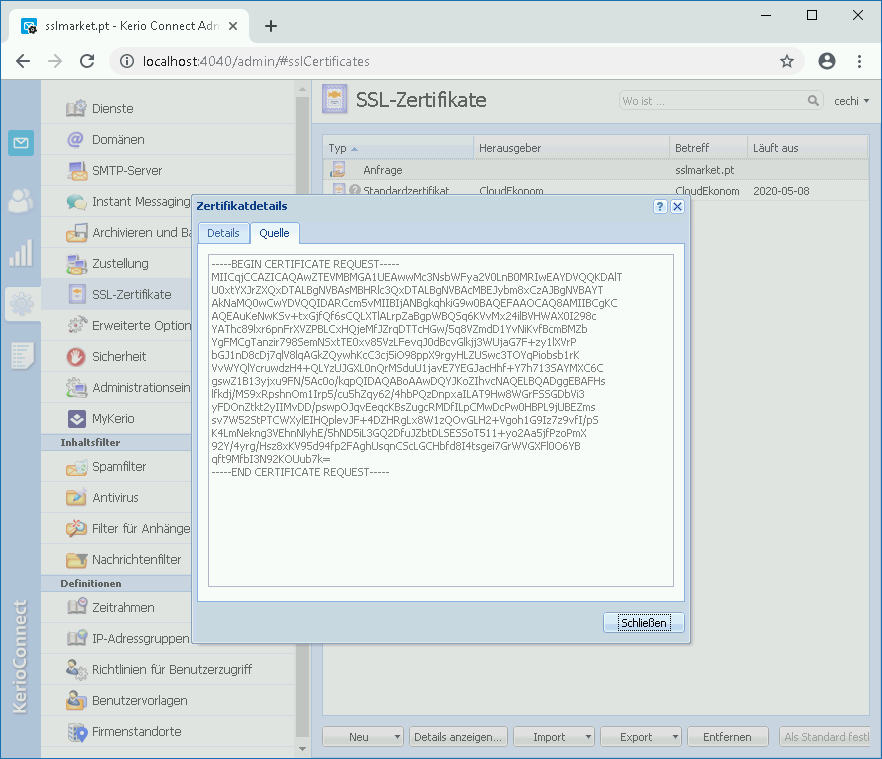 kerio connect ssl certificate server type